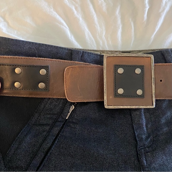 Vintage Brown & Black & Steel, Studded Belt ! Square Buckle ! A UNIQUE BELT ❤️ - Picture 11 of 16